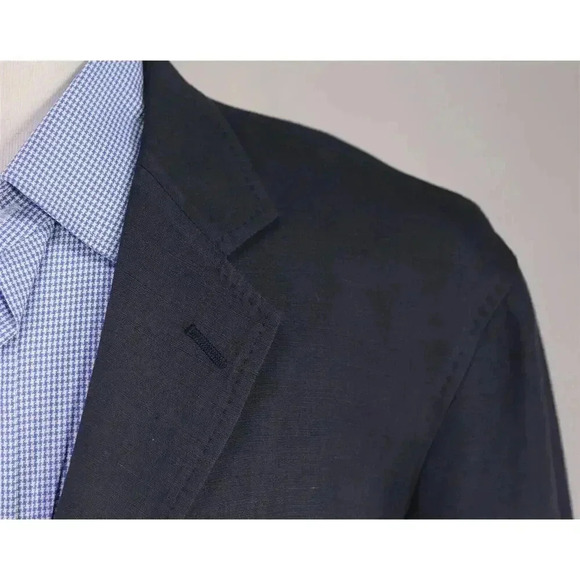 McKenzie Tribe Navy Blue Linen-Viscose Patch Pocket Blazer Jacket 44R - Picture 4 of 8